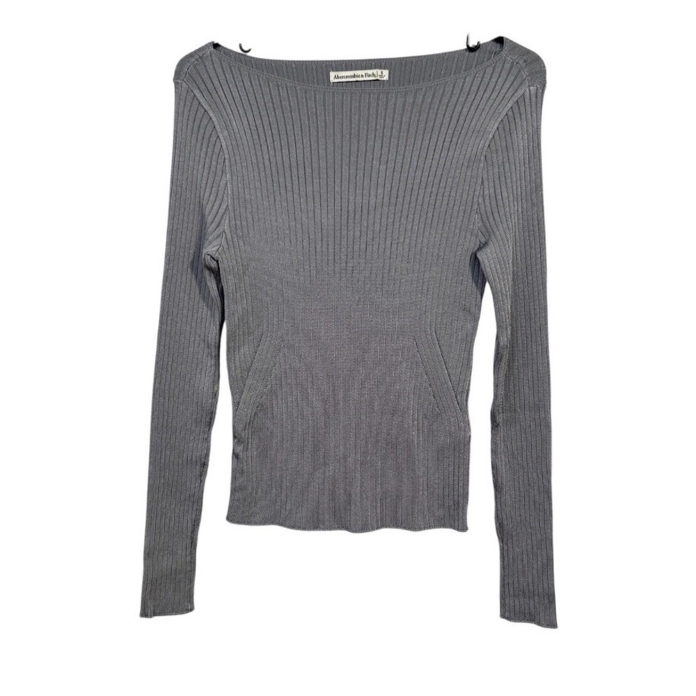Abercrombie Fitch Gray Ribbed Knit Long Sleeve Top XS Clean Core Quiet Luxury